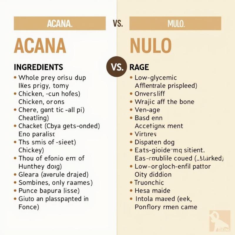 Acana vs Nulo Ingredients Comparison