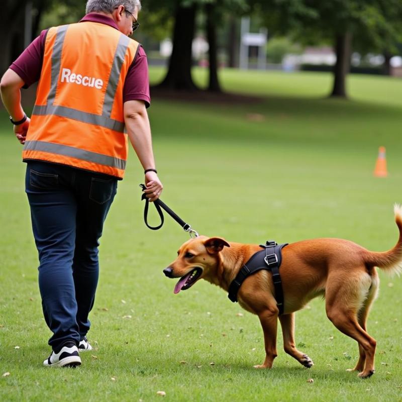 ACD Rescue Volunteer Walking Dog