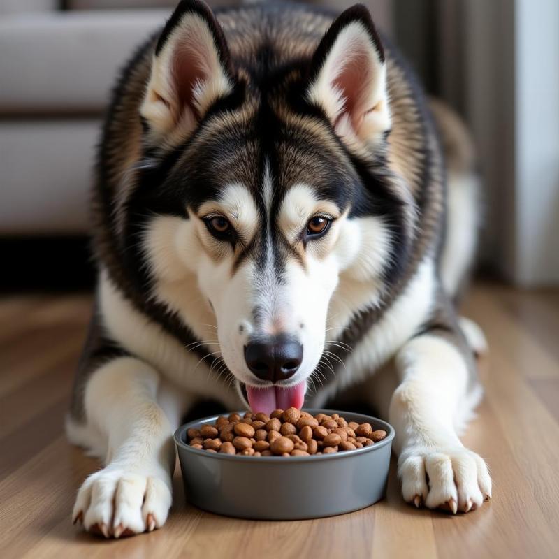 Alaskan Malamute Enjoying a Meal