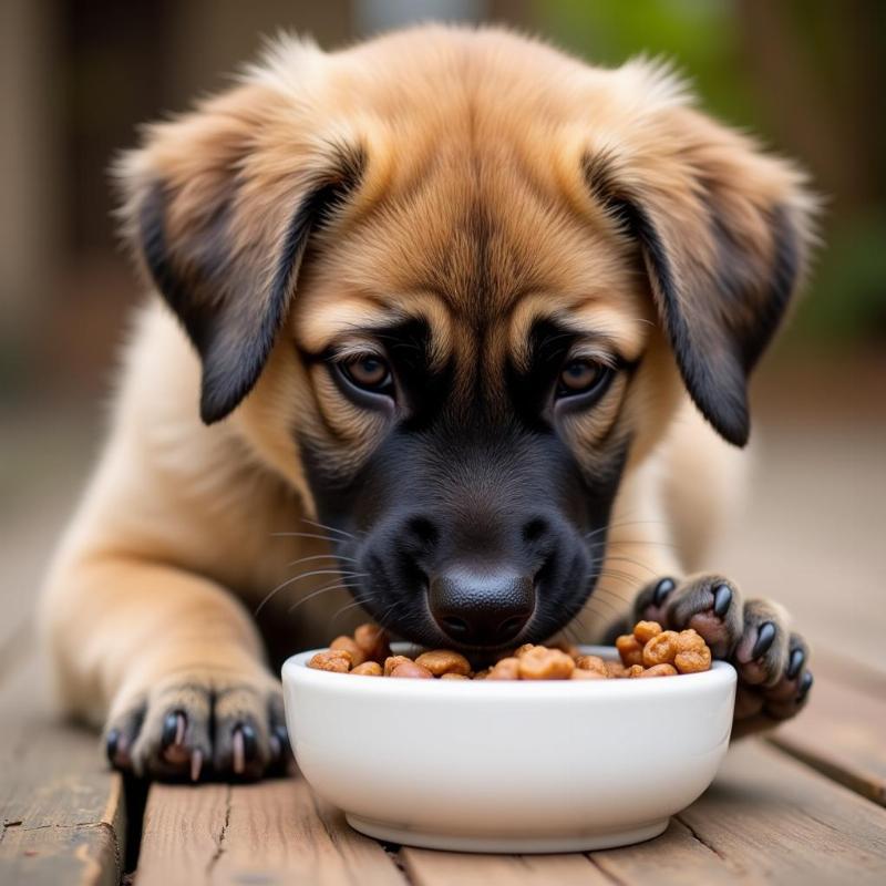 Anatolian Shepherd puppy enjoying its meal