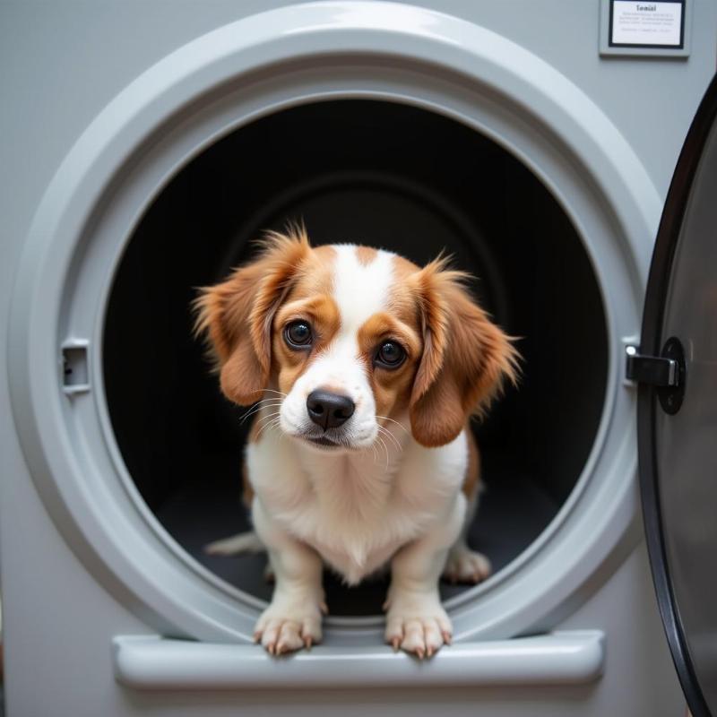 Anxious Dog in Dryer Box