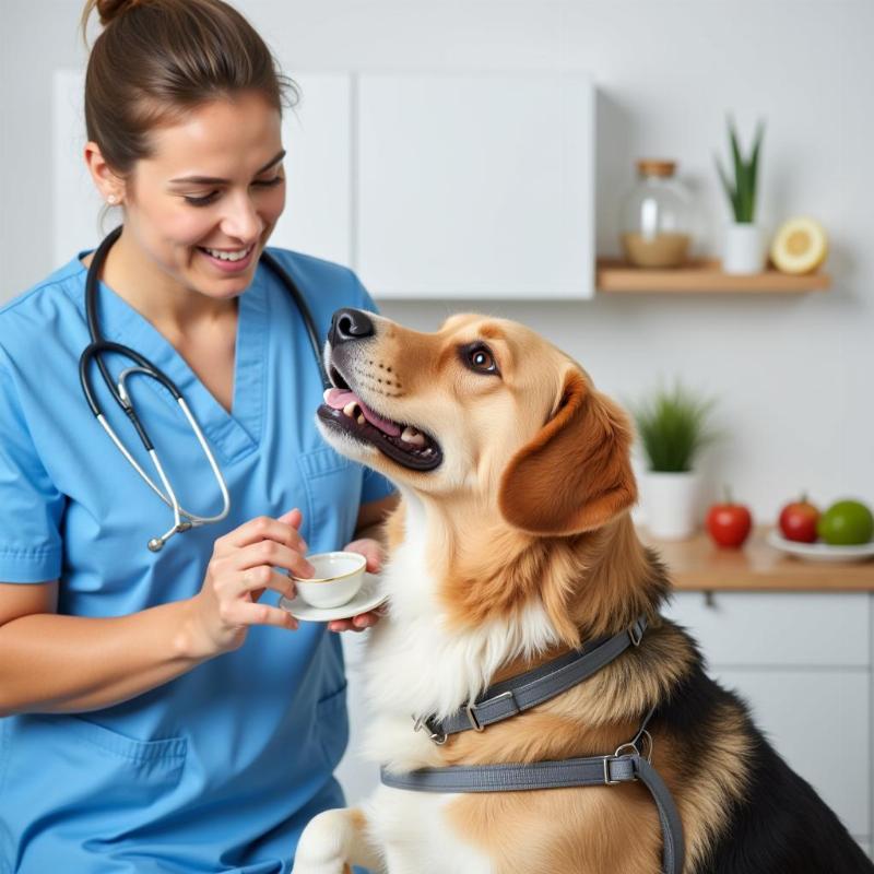 Veterinarian examining a dog