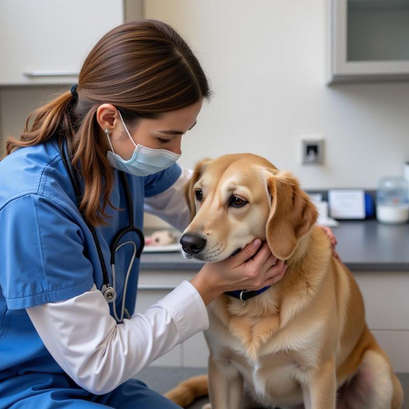 Veterinarian examining a dog