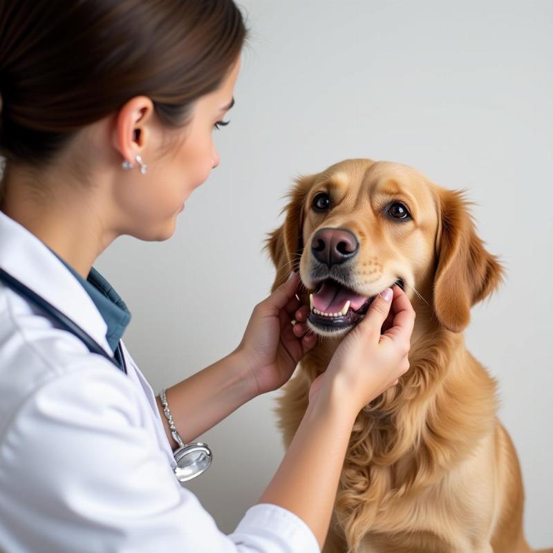 Veterinarian checking senior dog