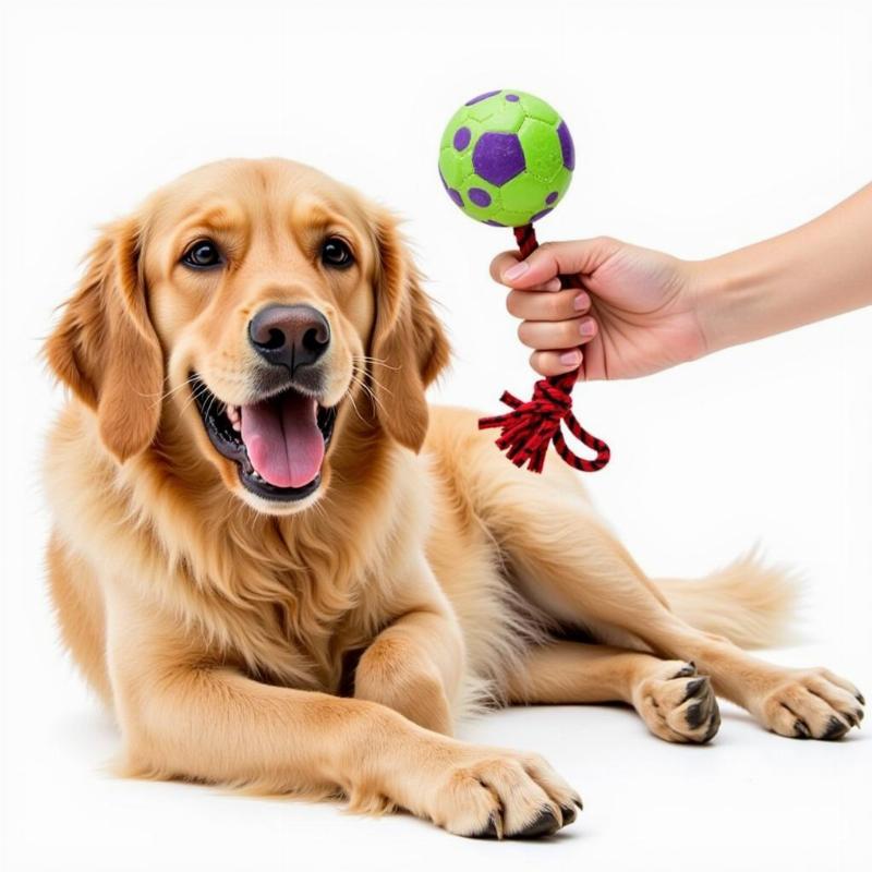 Excited Dog Playing with Ball on a Rope