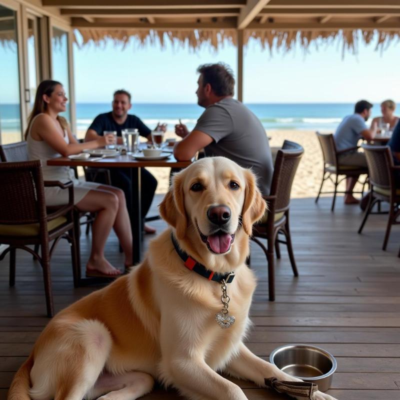 Dog Enjoying a Meal at a Beachfront Restaurant in Ocean City, MD