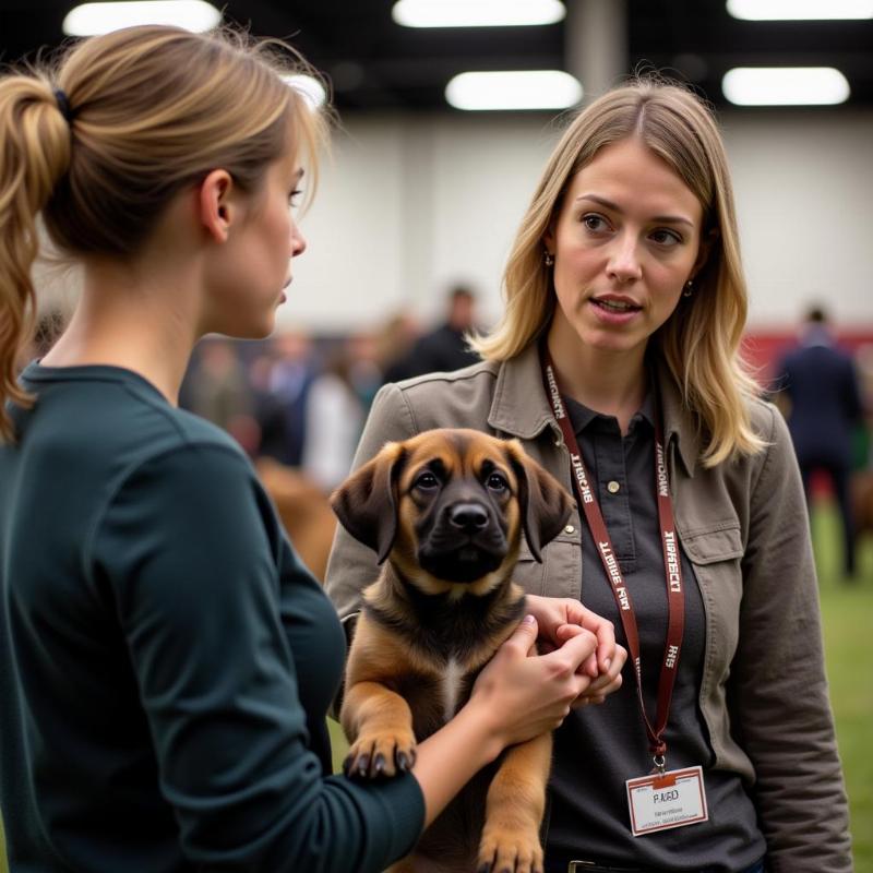 Belgian Malinois breeder talking to a potential owner