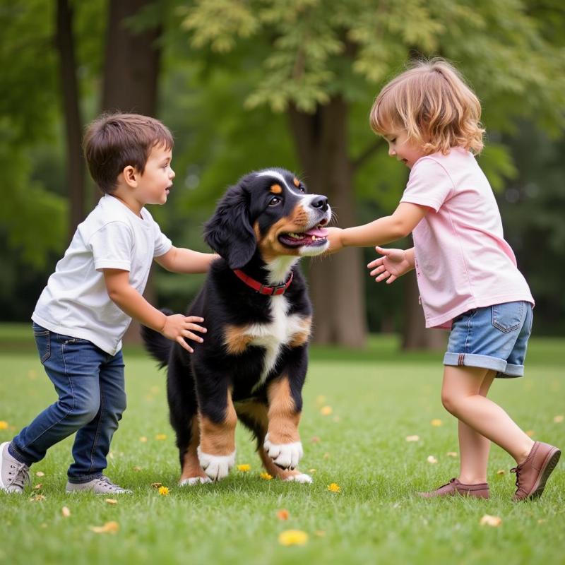 Bernedoodle Playing with Children