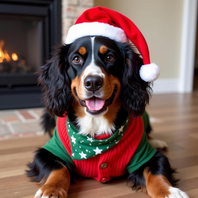 Bernese Mountain Dog with Christmas accessories