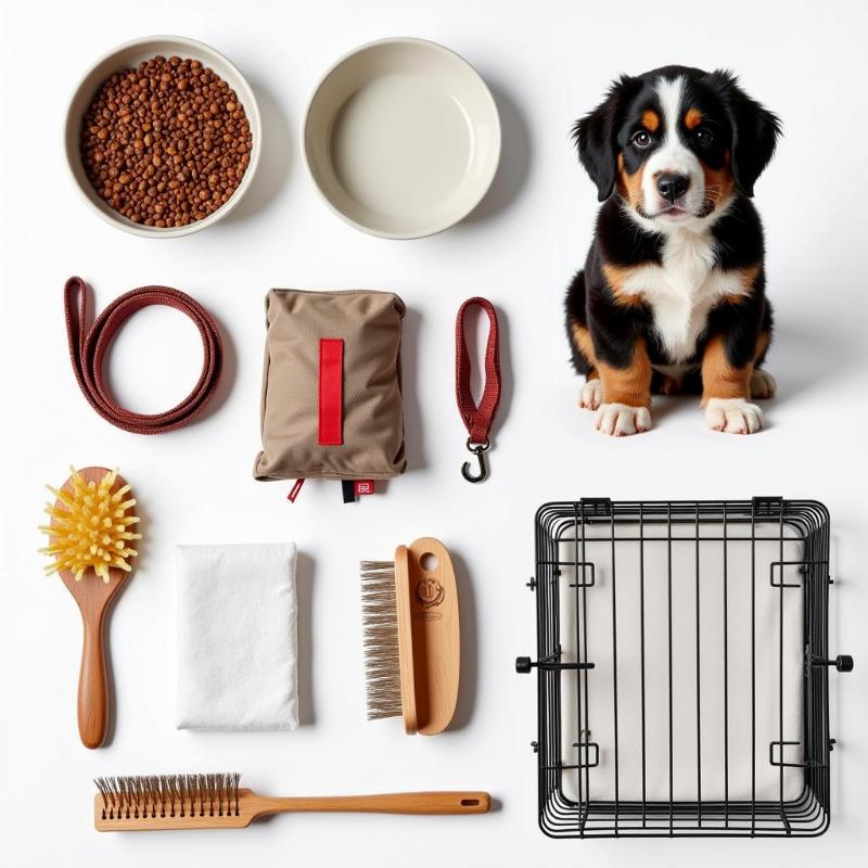 Essential supplies for a Bernese Mountain Dog puppy