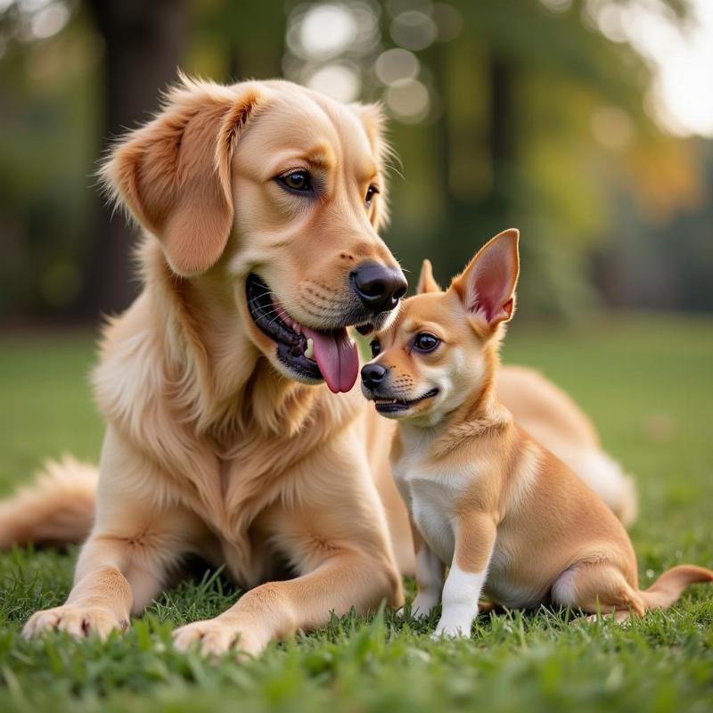 Big Dog and Small Dog Interaction