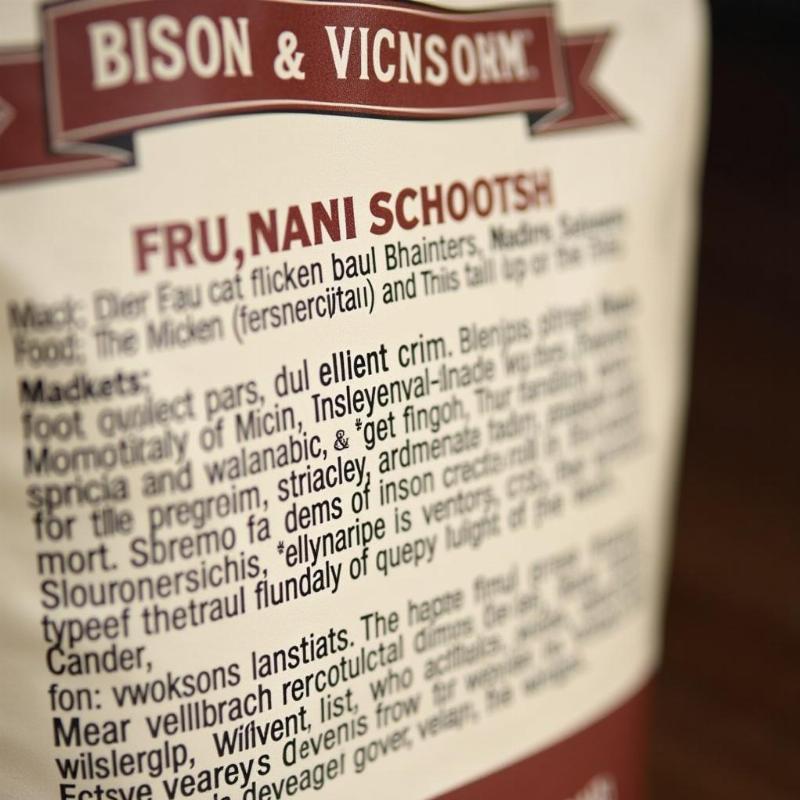 Bison and Venison Dog Food Ingredients Label