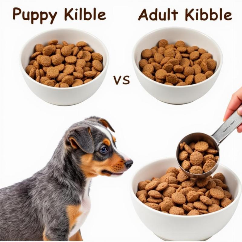 Transitioning a Blue Heeler puppy to adult dog food.