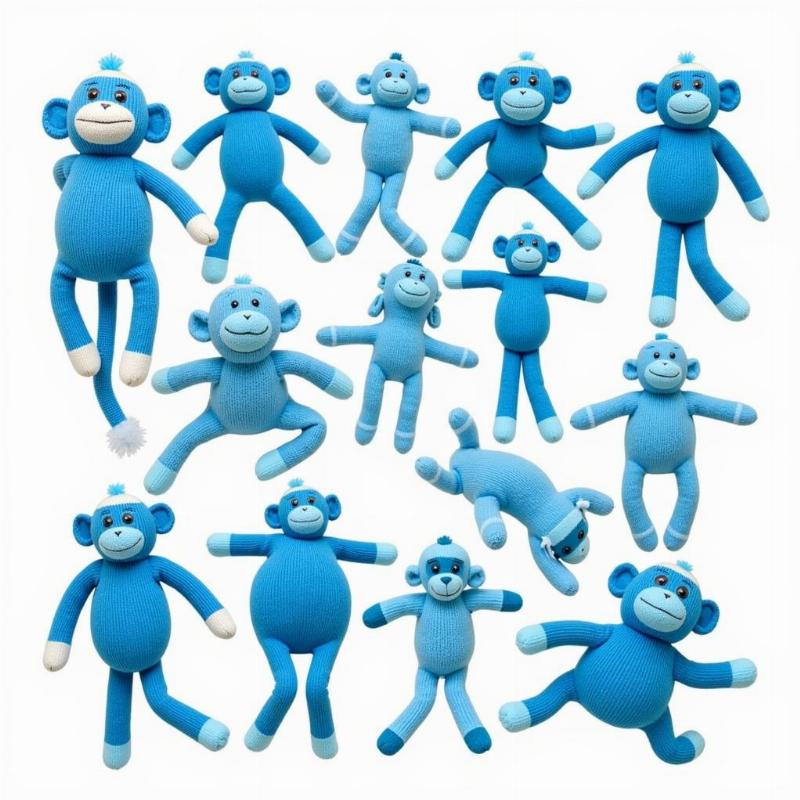 Different types of blue sock monkey dog toys