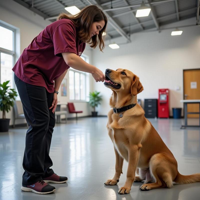 Dog training session in a board and train program