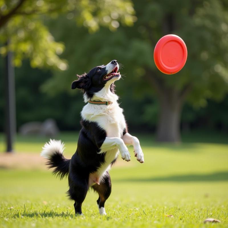 Border Collie catching a frisbee in the park