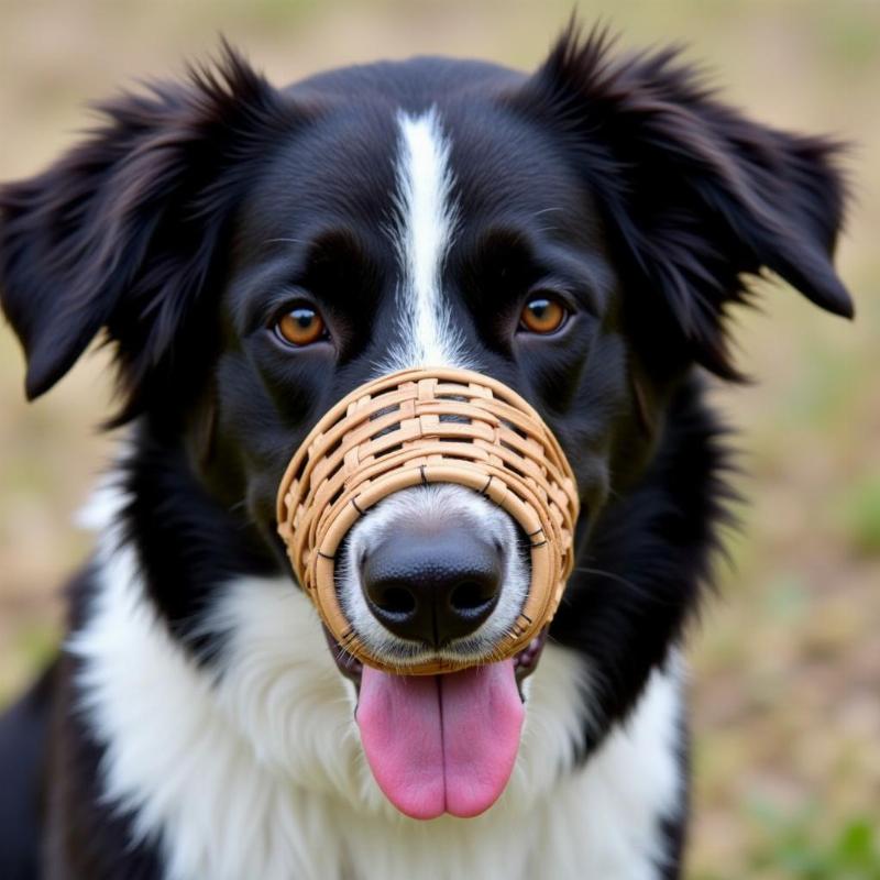 Border Collie wearing a muzzle correctly