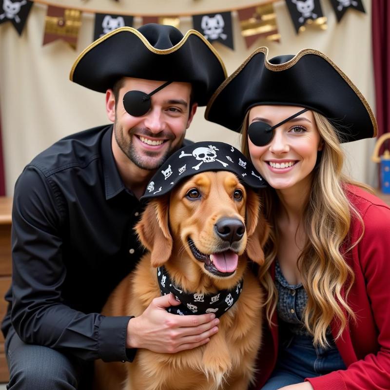 Couple and dog wearing matching Halloween costumes