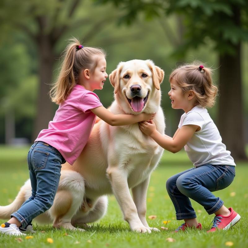 Catahoulabrador playing with children