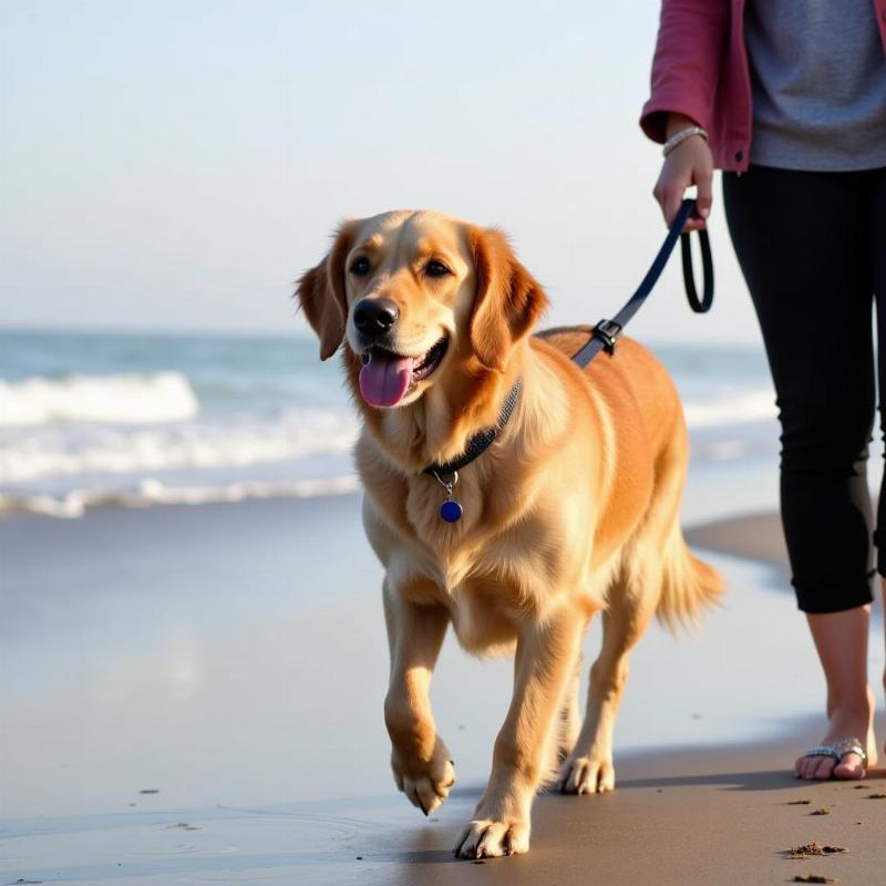 Dog on Leash at Cherry Grove Beach