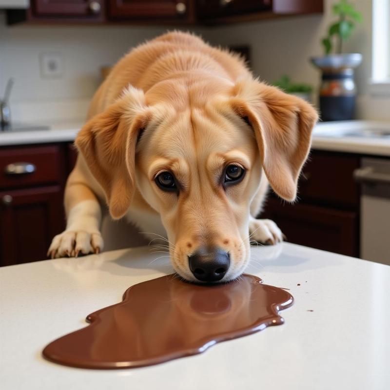 Dog eating hot chocolate mix