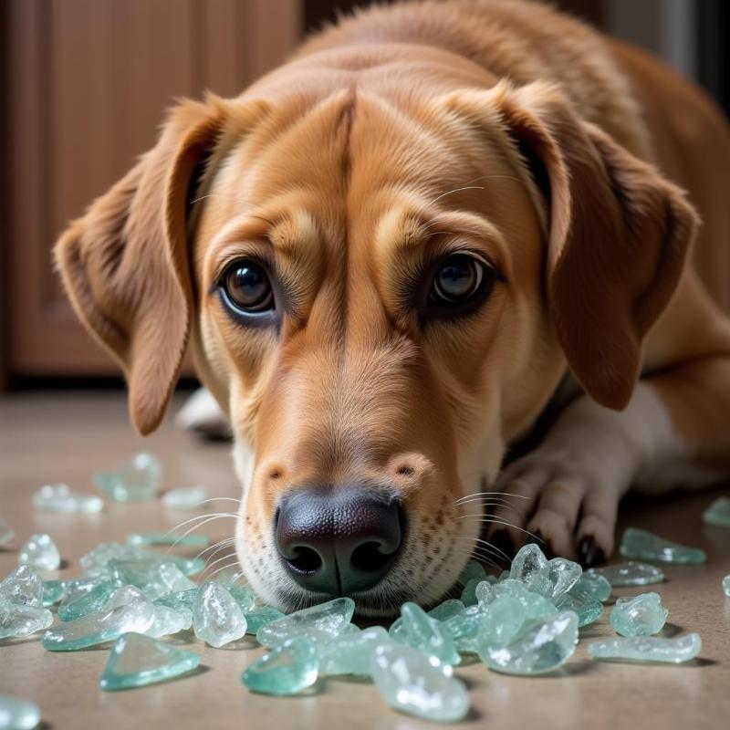 Dog Eating Broken Glass