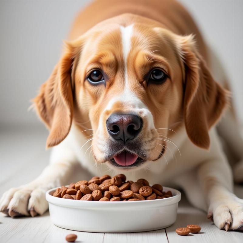 Dog eating healthy food from a bowl