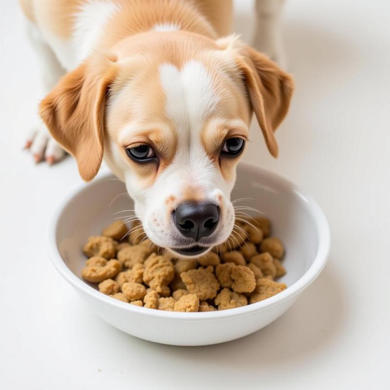 Dog eating soft food after dental cleaning