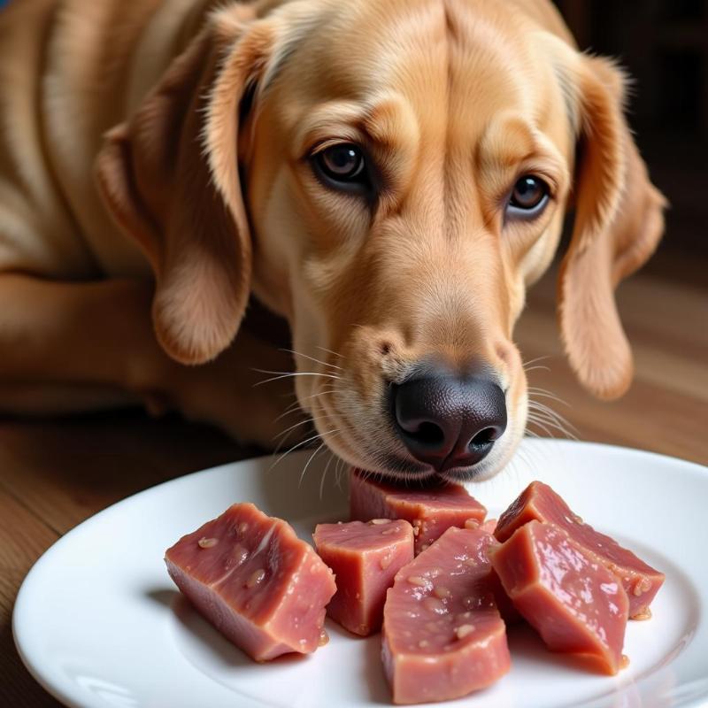 Dog Eating Pork Heart