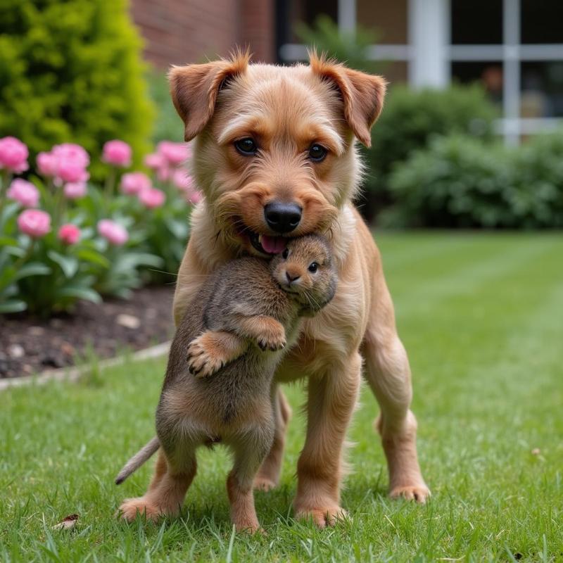 Dog catching a rabbit