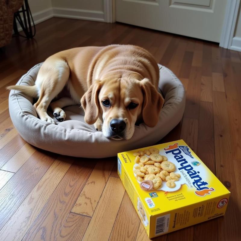 Dog with upset stomach from eating sweets