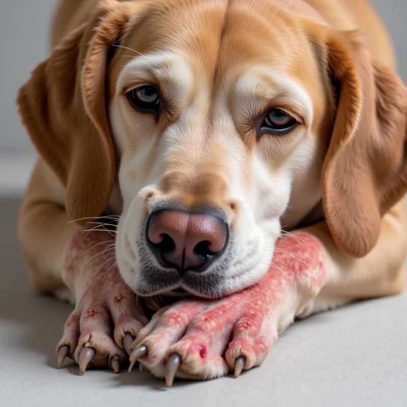 Dog with dry skin due to allergies