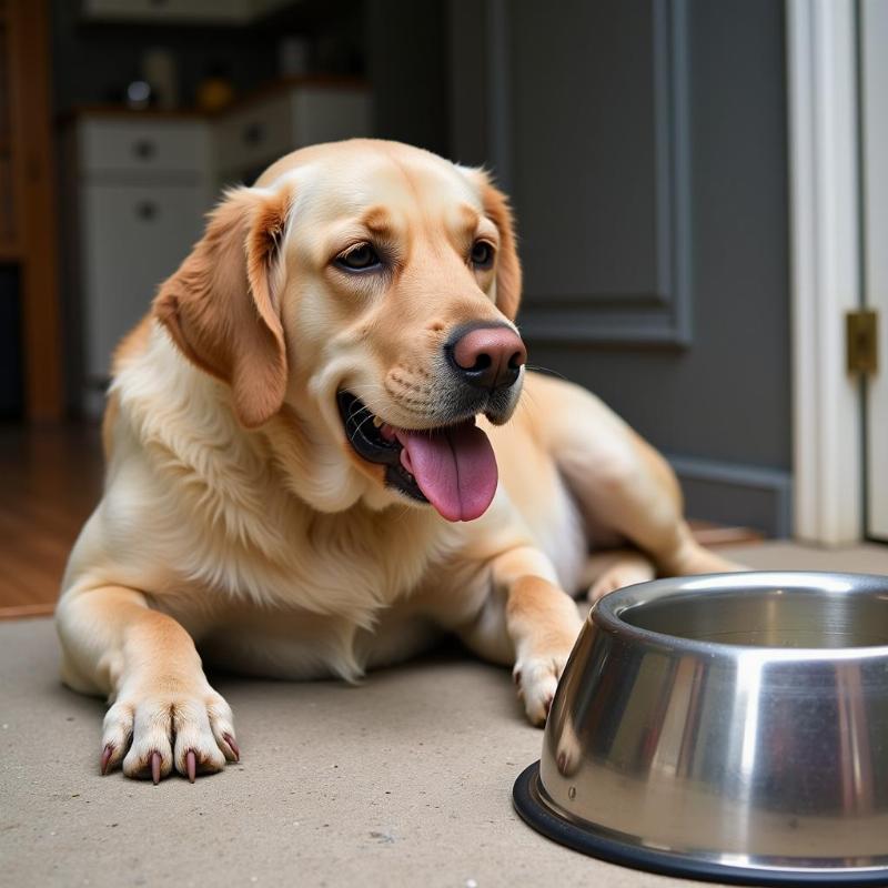 Dog suffering from dehydration in summer