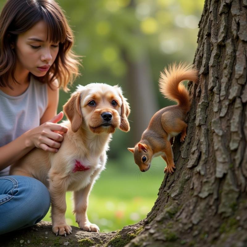 Dog bitten by a squirrel