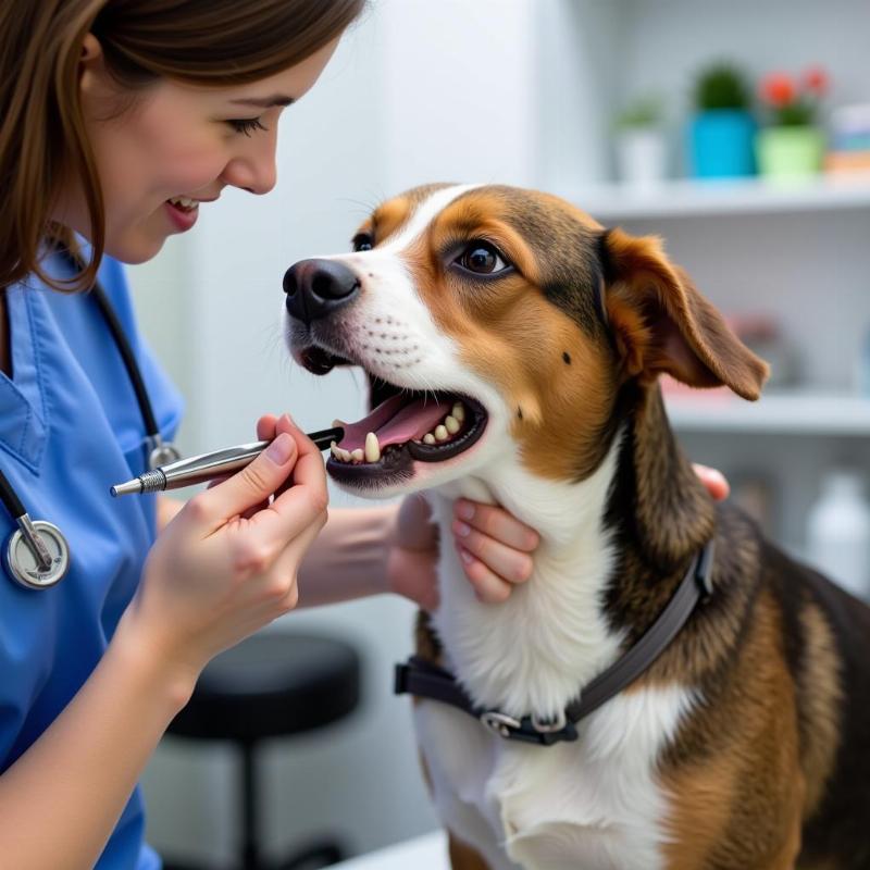 Dog getting a dental checkup