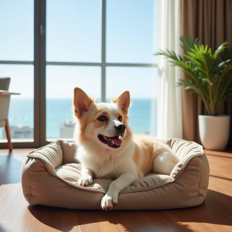 Dog relaxing at a dog-friendly hotel in Pismo Beach