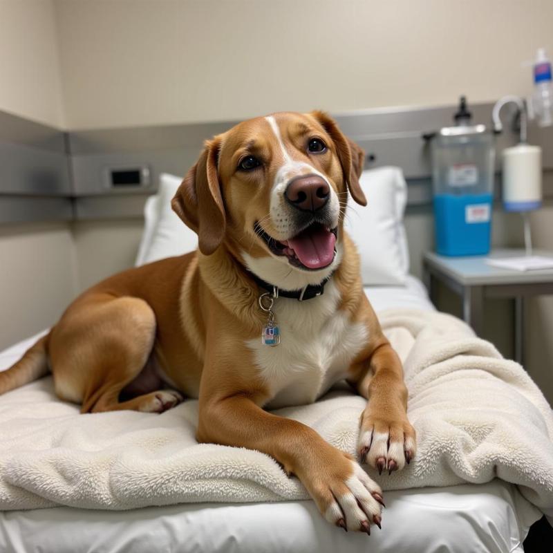 A dog resting after surgery