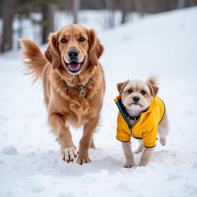 Dogs playing in the snow