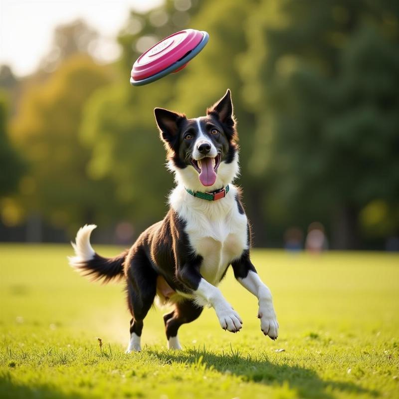 Dog playing frisbee in the park