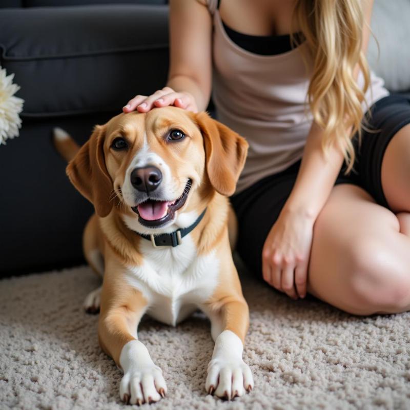 Dog rubbing against owner's legs