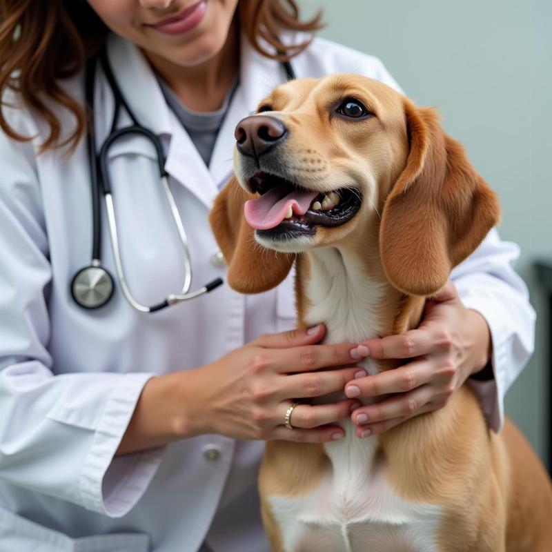 Veterinarian examining a dog's skin