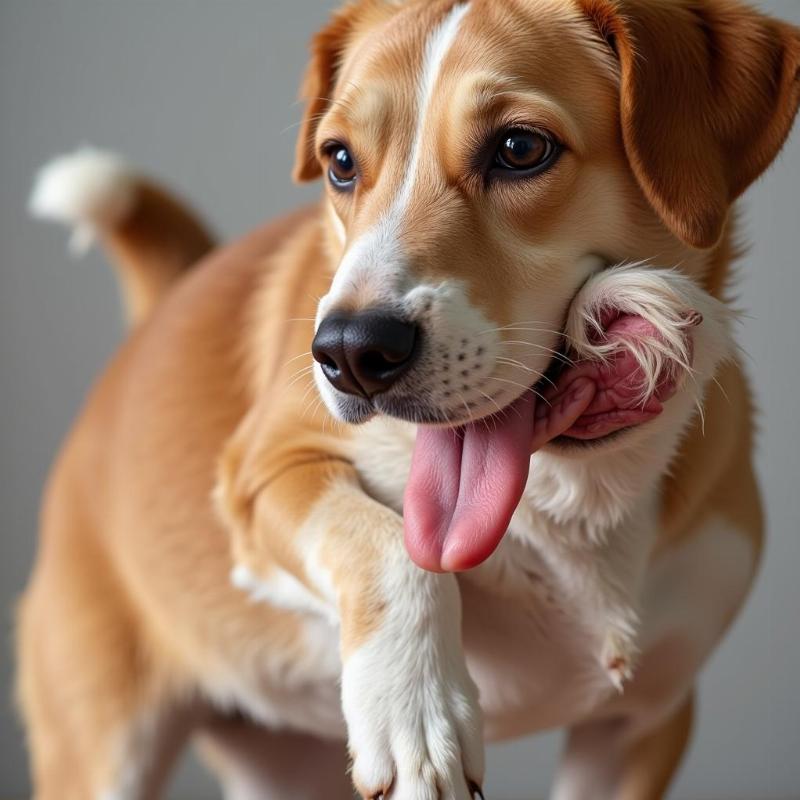 Dog licking its tail