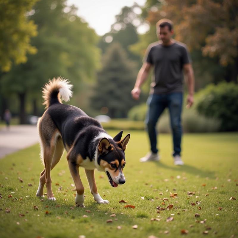 Frightened dog with raised hair