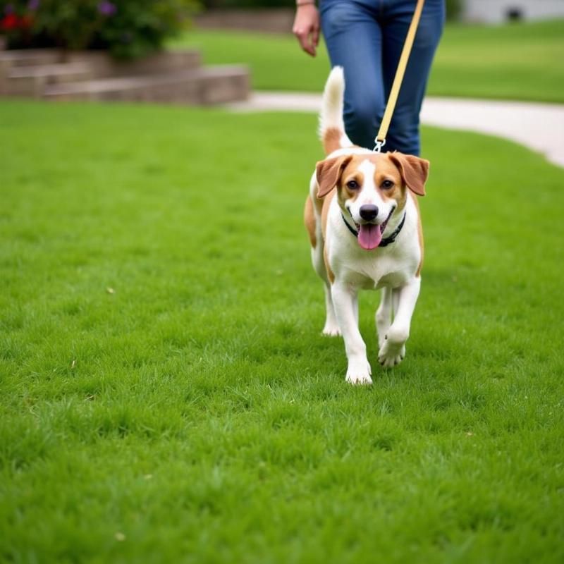 Dog walking on grass