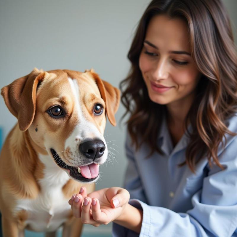 Dog undergoing chemotherapy licking its owner