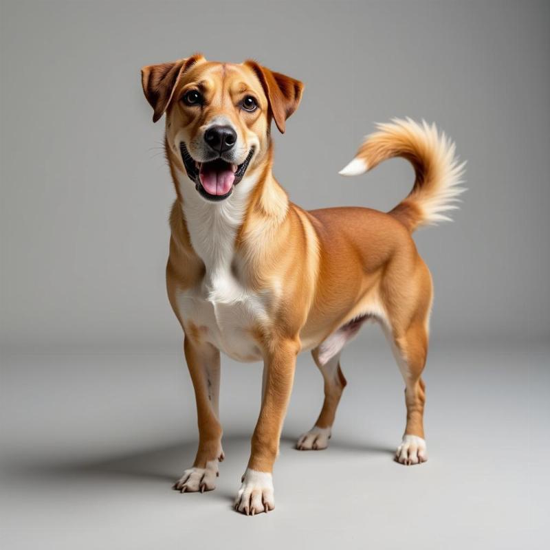 Dog standing with tail straight up