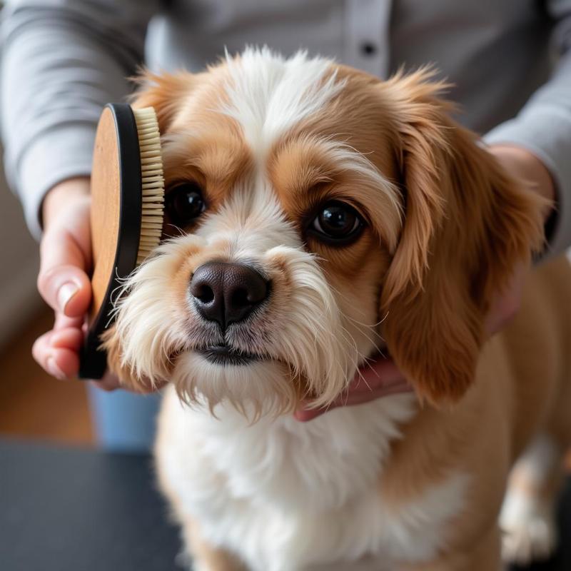 Dog being groomed