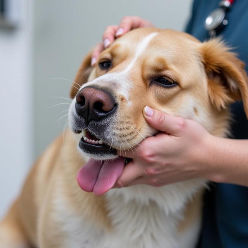 Dog being examined at the veterinary clinic