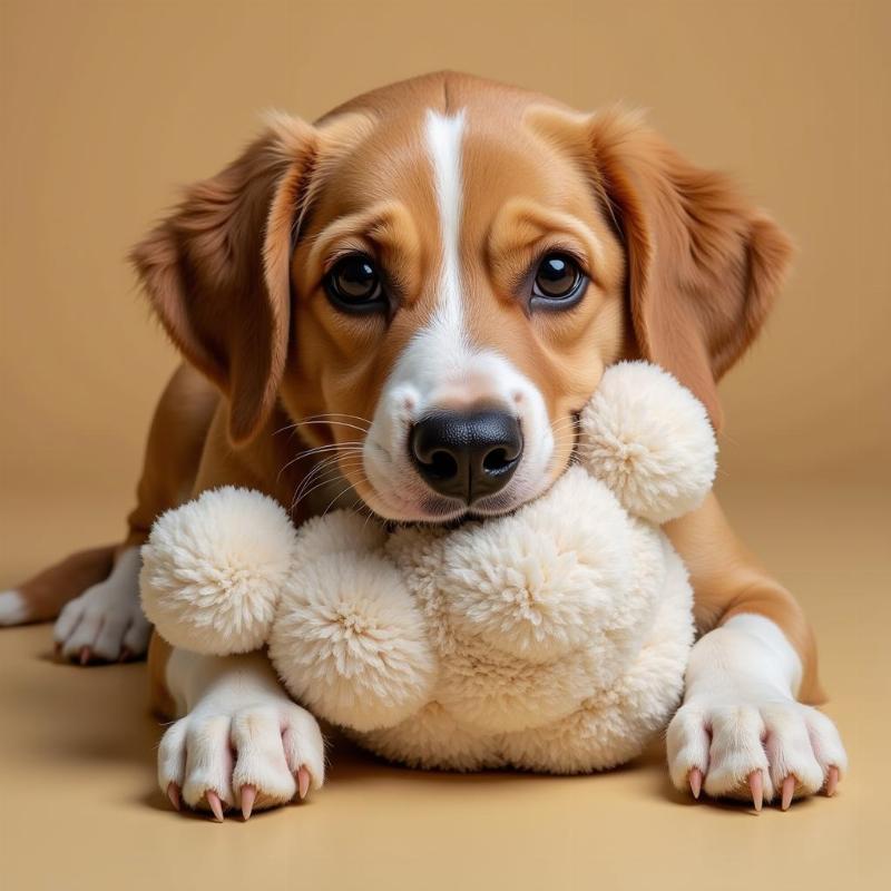 Dog chewing on a soft toy