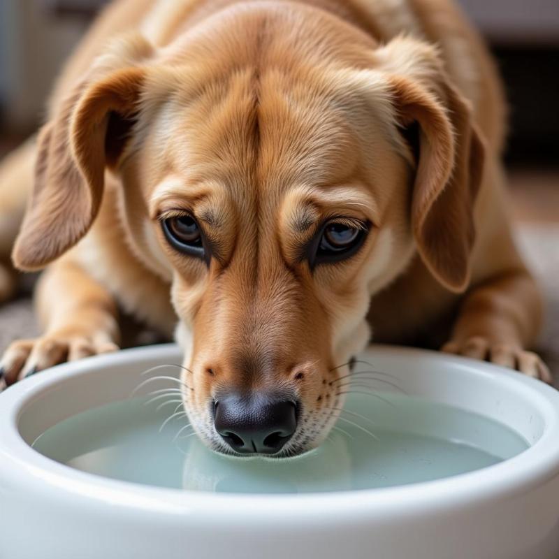 Dog looking at water bowl